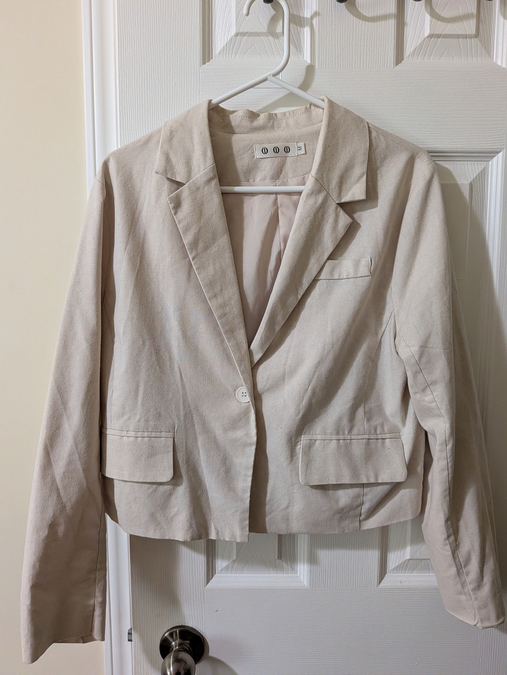 Women's Cream Single-Button Tailored Blazer 20%wool